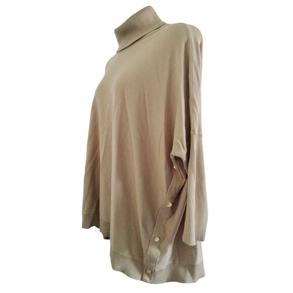 Alfani Womens 3X Sweater Turtleneck Poncho Taupe With Gold Button Accents - Picture 6 of 9
